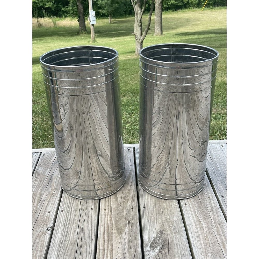 Vintage Lawson MCM Chrome Mirror Finish Trash Can - set of 2 Or Umbrella Bucket